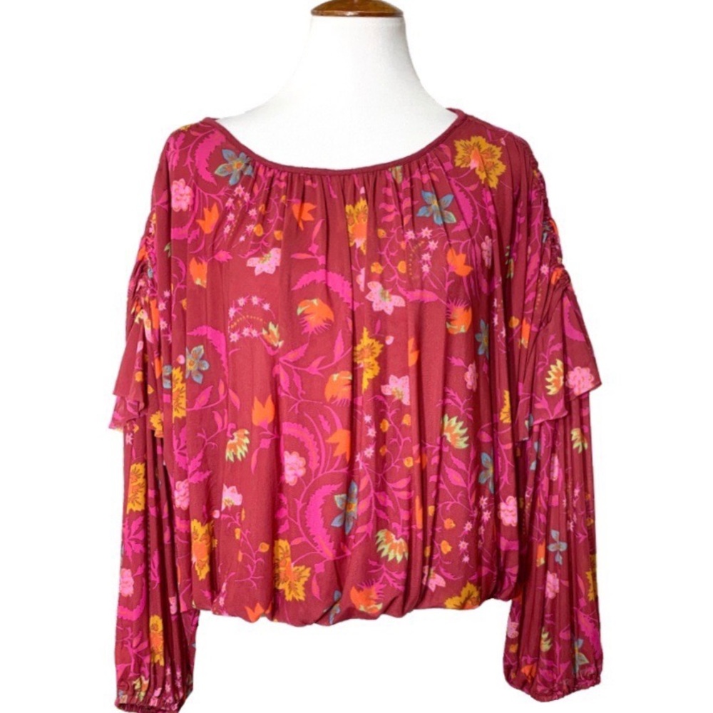 SOLD-Free People Floral Draped Peasant Blouse - Picture 2 of 10